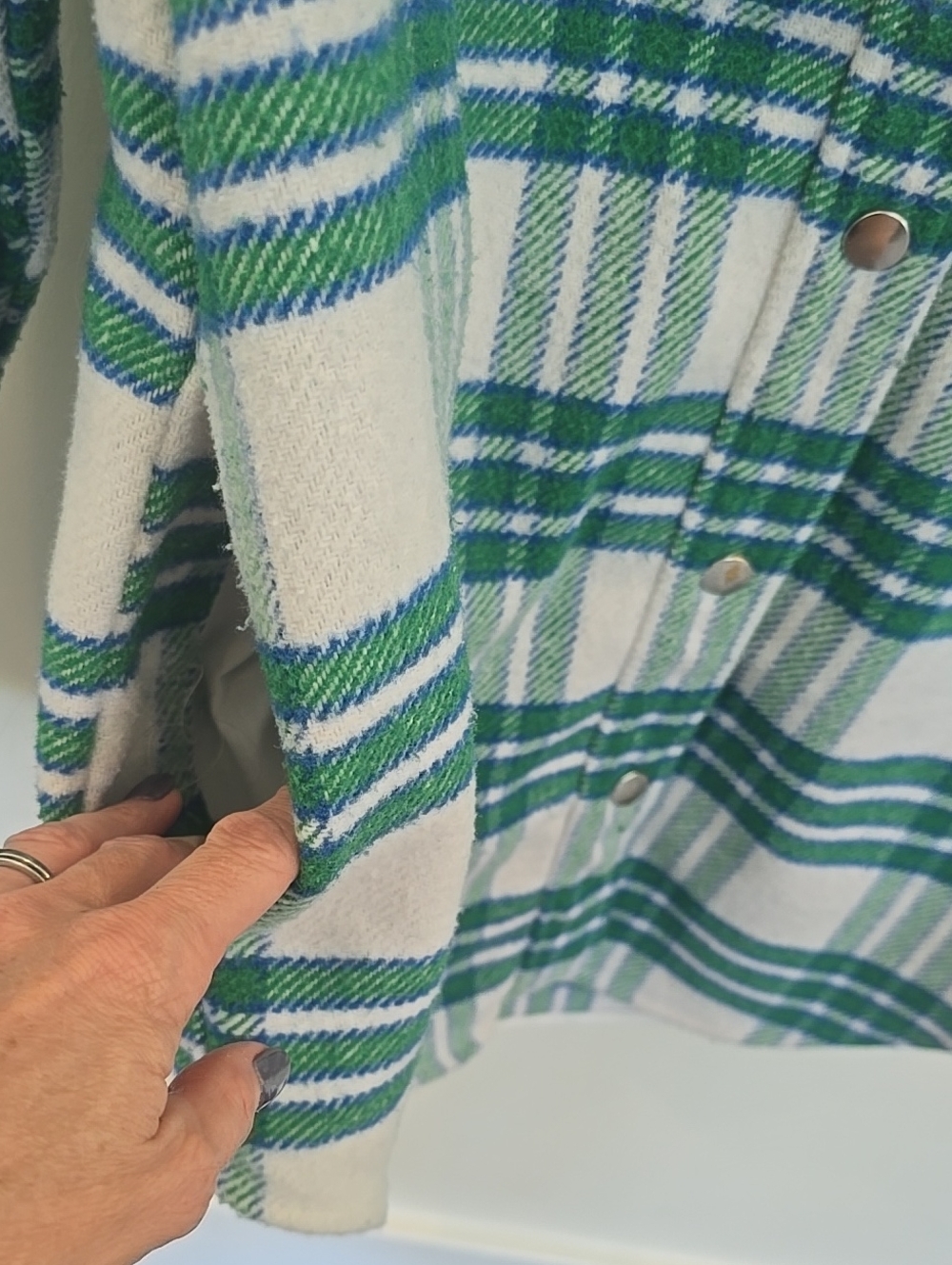 Joie Green Blue & White Plaid Flannel Shacket Shirt Jacket Size Small - Picture 11 of 12